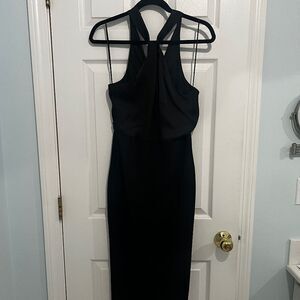 Black halter midi dress